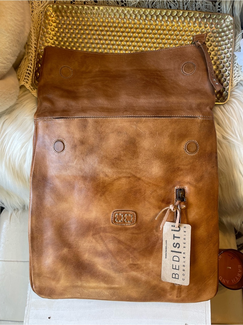 NWT Bed Stu Leather Howie Flapover Leather Backpack Tan Rustic Retail $365 - Picture 5 of 11